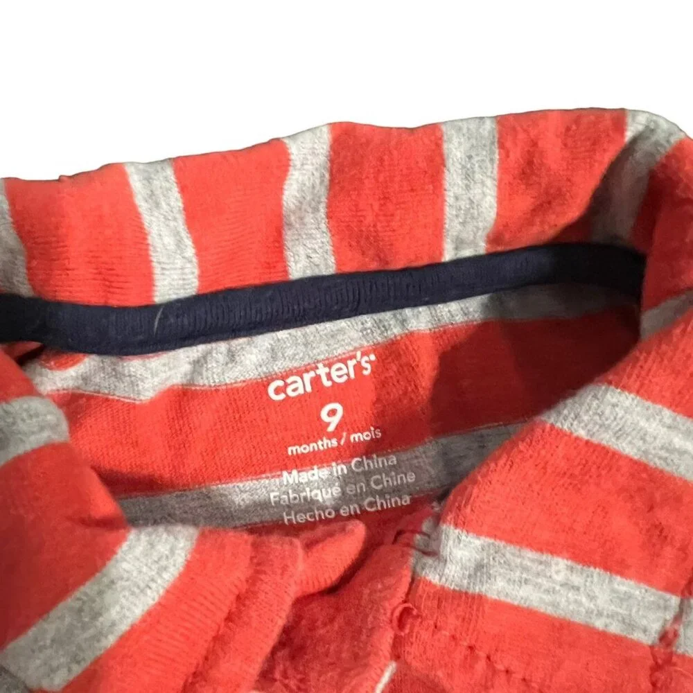 Carter's 9m Coral & Grey Striped Polo Romper